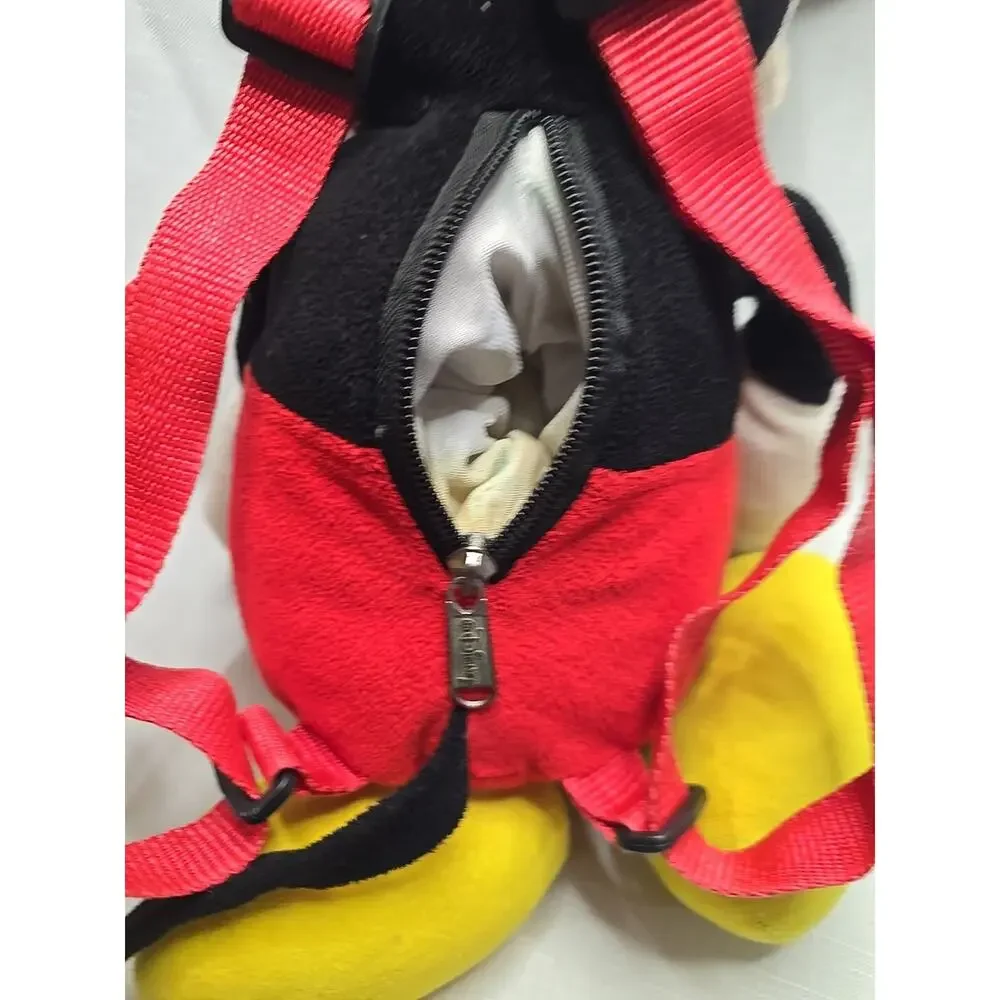 Vintage Walt Disney World Mickey Mouse Plush Zipper Pouch Backpack Red Straps